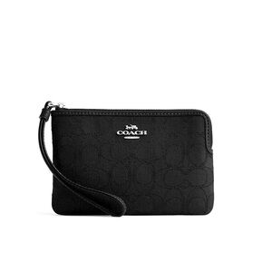 Coach Signature Jacquard  Corner Zip Wristlet EUC